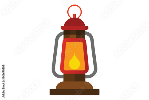 Classic red and brown lantern design with bright yellow flame shining brightly