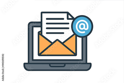 A laptop displaying an email with an envelope and document icon on the screen