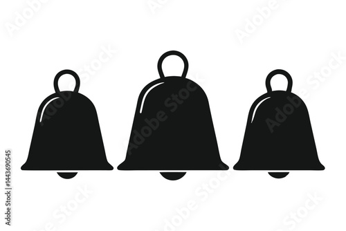 Three stylized bells rendered in black and white for festive occasions