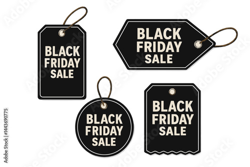 A set of vector realistic blank price tag coupons isolated on a transparent background for Black Friday sales decoration and covering