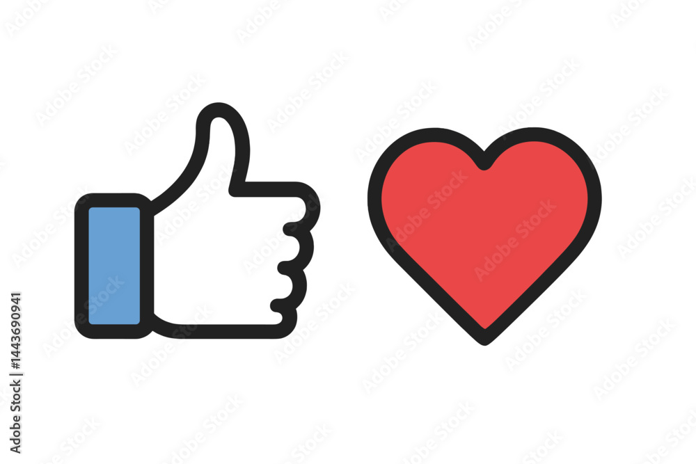 Modern icons including like, thumb up, and heart vectors are available for design purposes Modern icons including like, thumb up, and heart vectors are available for design purposes