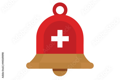 Red and tan bell with a white cross in the center image