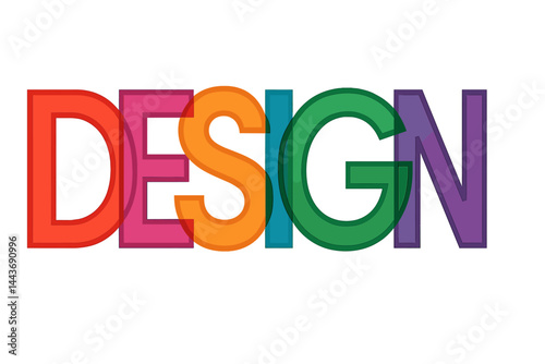 The word DESIGN represented as a multicoloured icon with overlapping vector letters