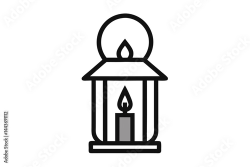 Isolated classic old lantern with a candle burning inside icon graphic