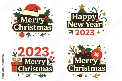 A set of 2023 Merry Christmas and Happy New Year greeting cards is available, featuring vector illustration concepts suitable for backgrounds, greeting cards, party invitations, website banners