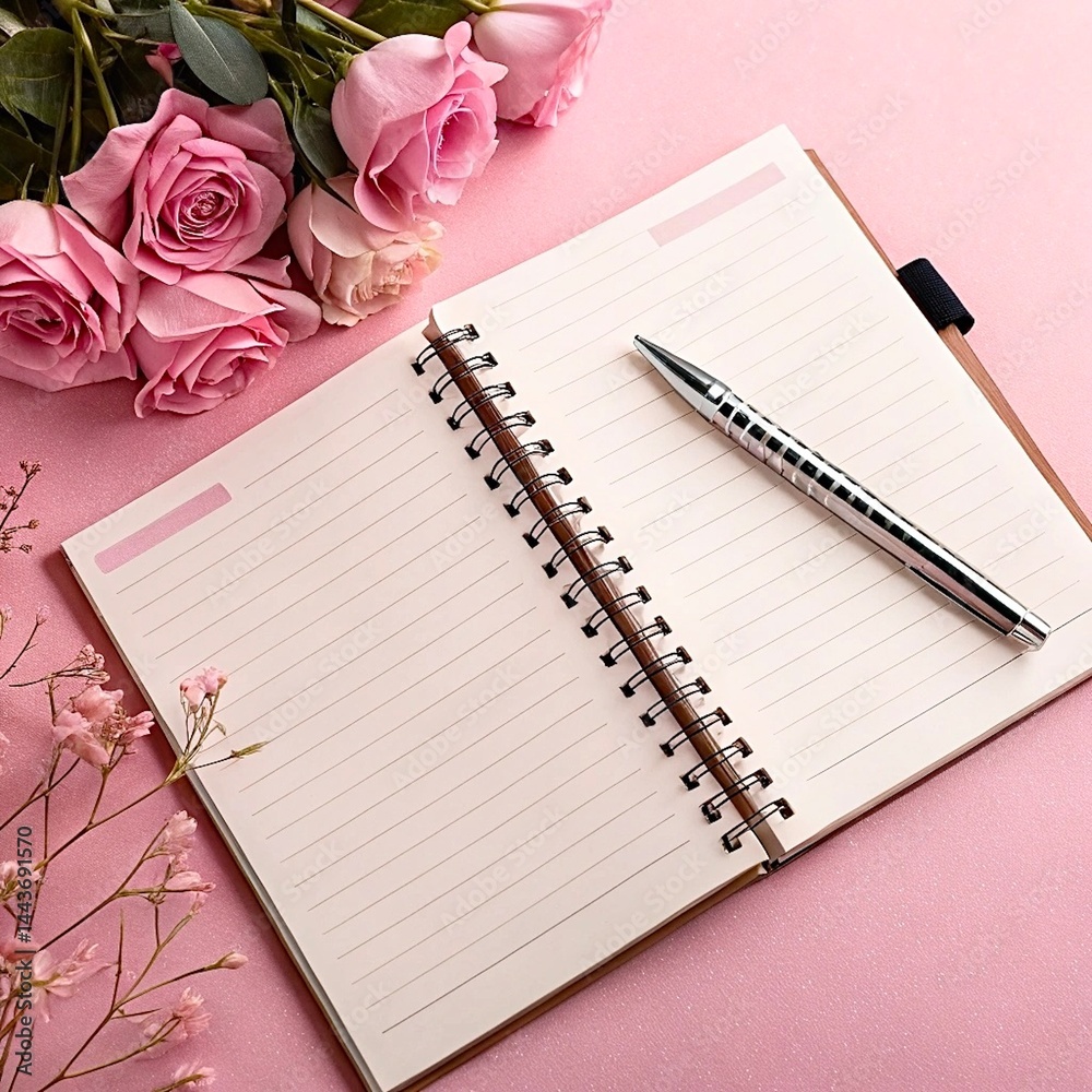 Naklejka premium notebook and rose