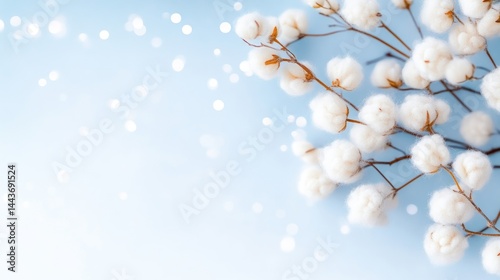 Light blue background with cotton branches