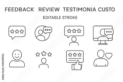 Customer testimonial, review, feedback, and thin line icons are available. Editable stroke. Suitable for website marketing design, logos, apps, templates, ui, etc. Vector illustration