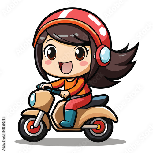 Cartoon girl on a scooter