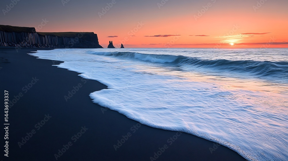 Obraz premium Smooth volcanic rocks along Icelands black sand beach Foamy