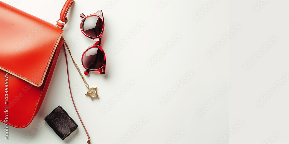 Style Snapshot: Minimalist flat lay of purse, sunnies, and wallet with open layout