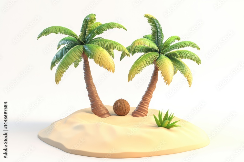 Obraz premium Miniature Tropical Island with Palm Trees and Coconut