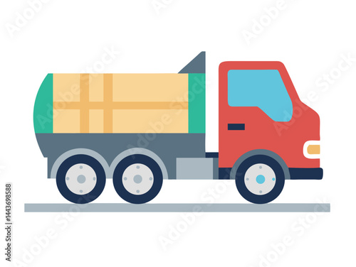 Red truck icon illustration with wood and green and blue colors.