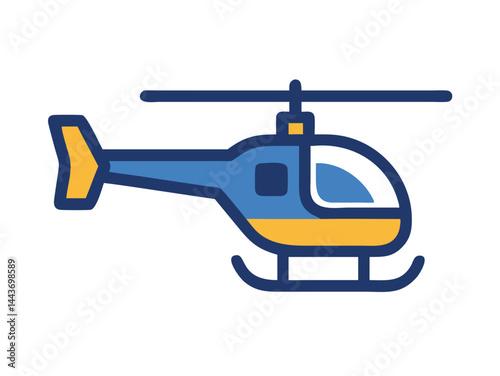 A blue and yellow helicopter graphic, ready for action 