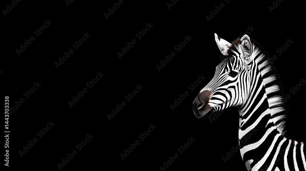 A zebra stands in the dark with its head turned to the side A zebra stands in the dark with its head turned to the side