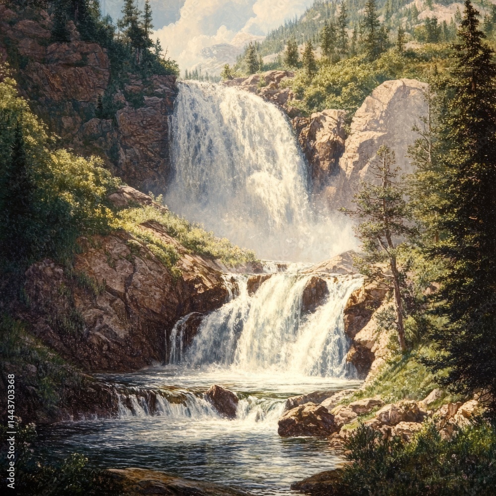 Fototapeta premium Mountain waterfall tumbles.