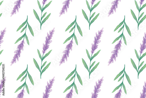 Seamless Watercolor Lavender Pattern. Cute Hand Painted Floral Background for Packaging and Fabric Design