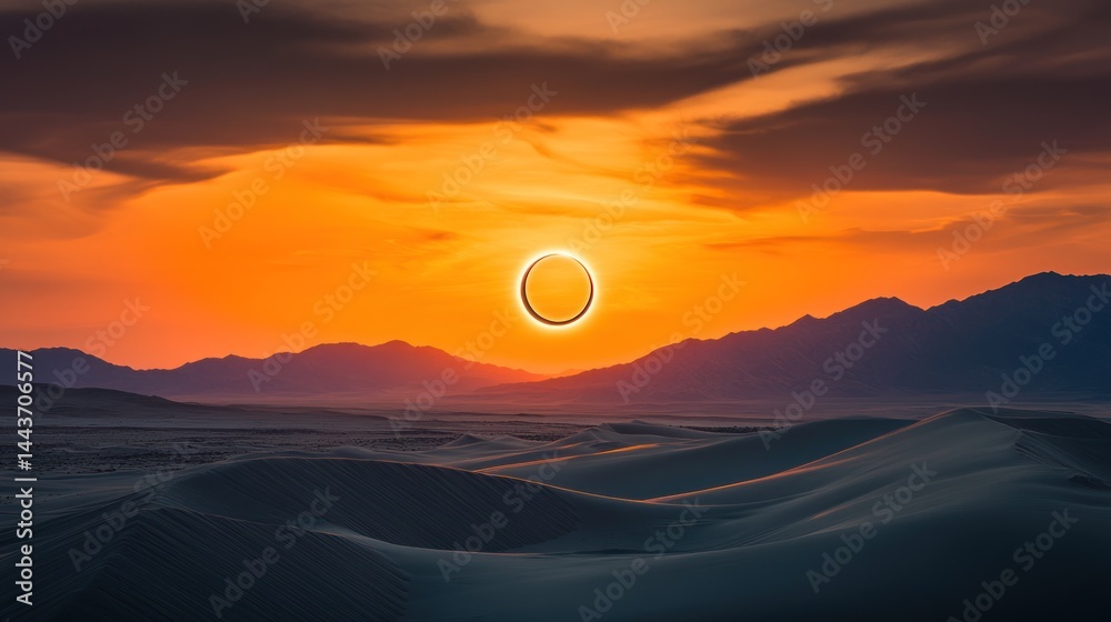 Fototapeta premium Sun halo over desert mountains at sunset