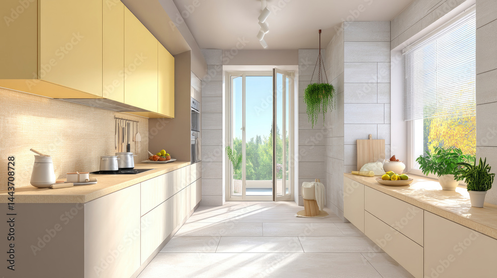 Fototapeta premium Modern bright kitchen interior design