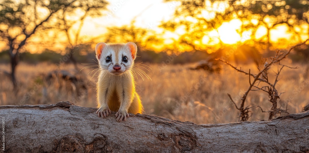 Obraz premium In a forest setting, a cute small mammal can be seen curiously peeking over a log among autumn leaves