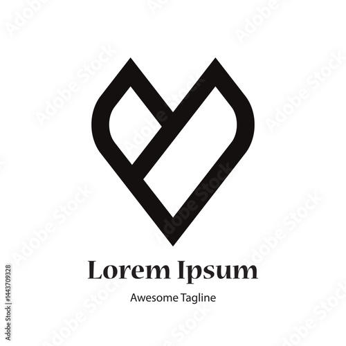 v letter modern leaf shape black logo design icon