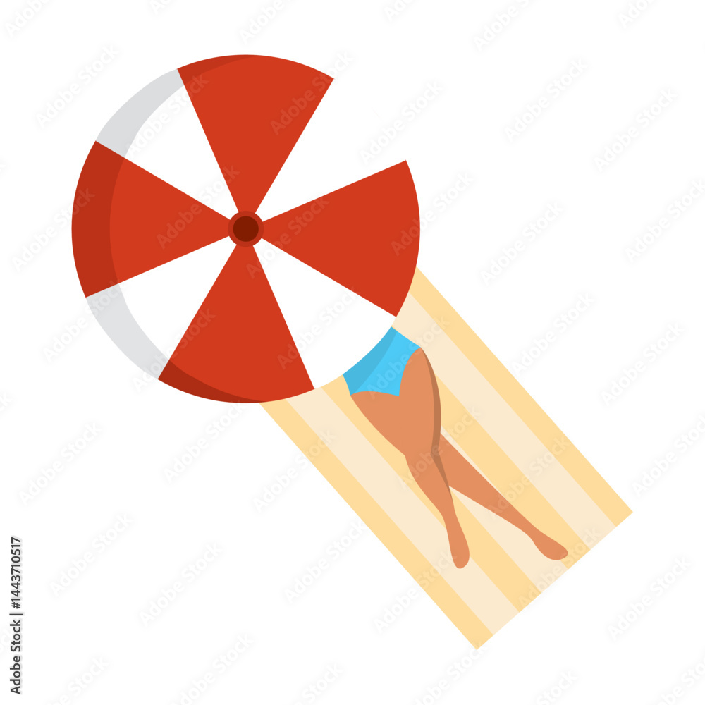 Obraz premium Sunbathing woman with umbrella. Vector