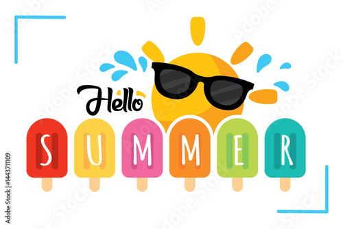 Hello summer with popsicles. Vector