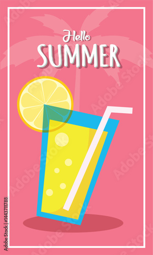 Lemon drink summer poster. Vector