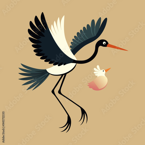 stork with baby Vector icon illustration silhouette Graphics design image white background