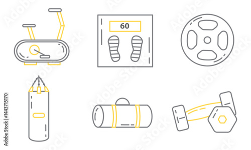 Fitness icons in outline. Vector