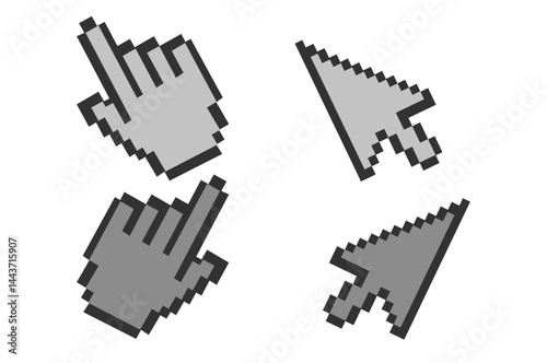 Computer mouse click cursor isolated on transparent. Cursors icons click set. Cursor set in hand, arrow and mouse forms, hand pointer.	