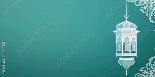 Oasis Lantern: Teal expanse decorated with white star tessellations and central lantern accent