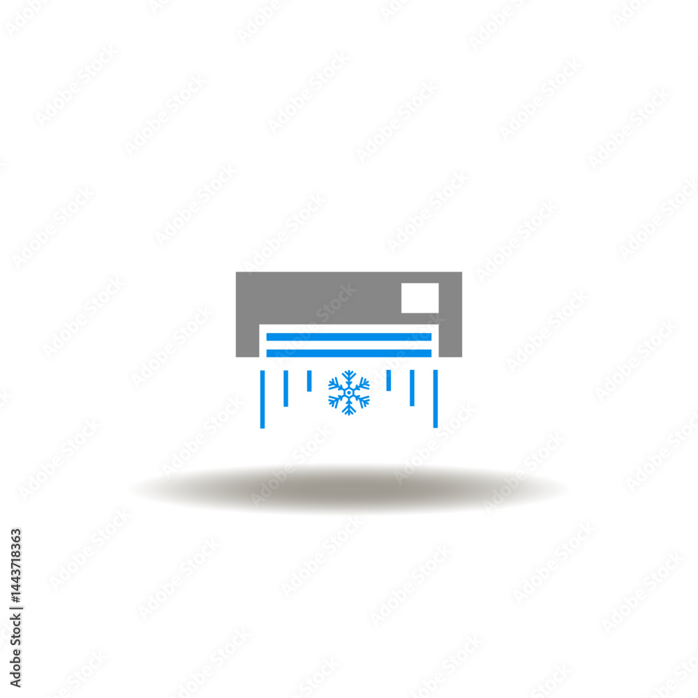 Vector illustration of air conditioner or split system with snowflake and wind. Symbol of HVAC Heating Ventilation Air Conditioning Cooling.