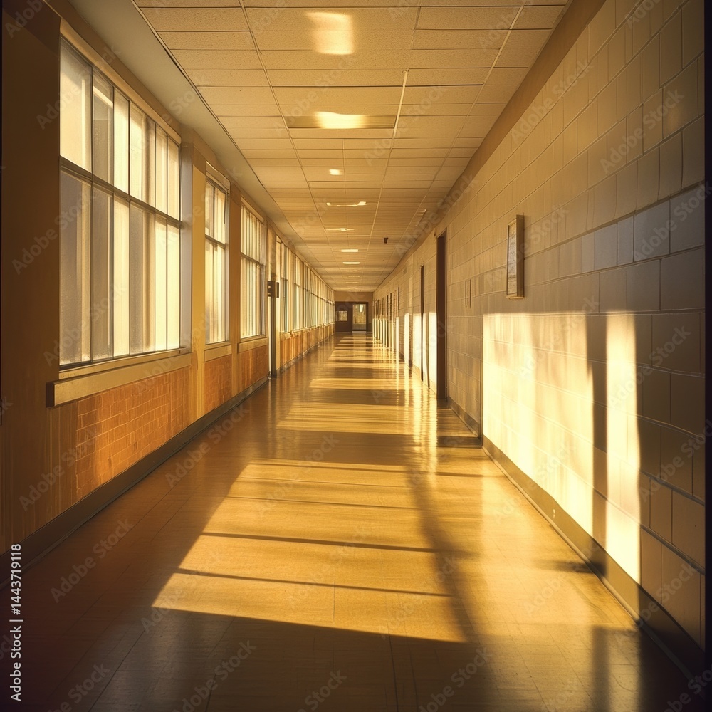 Fototapeta premium Sunlit college corridor.