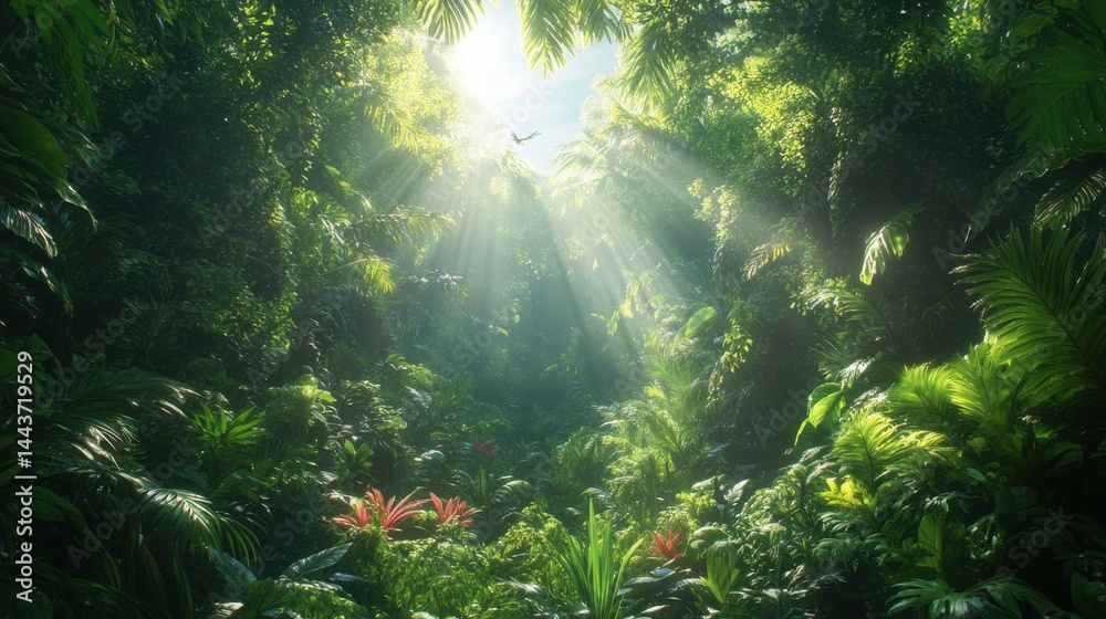 Obraz premium A dense forest with a carpet of bluebells in spring, sunlight filtering through the trees 