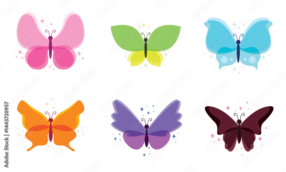 Naklejka premium Set of colored butterfly icons. Vector