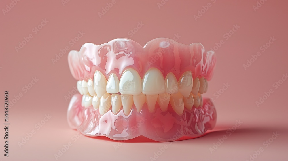 Obraz premium Set of shiny white dentures on a simple background