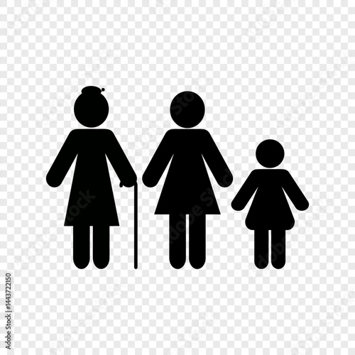 Vector icon of three female generations. Grandmother, mother, daugther