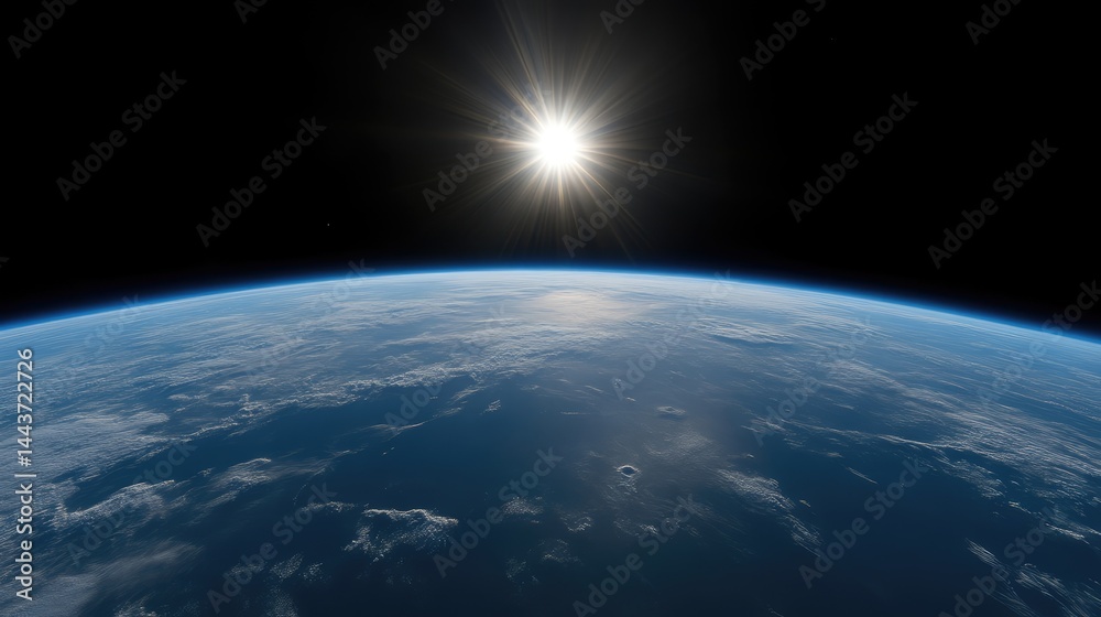 Fototapeta premium Earth from space, sun shining