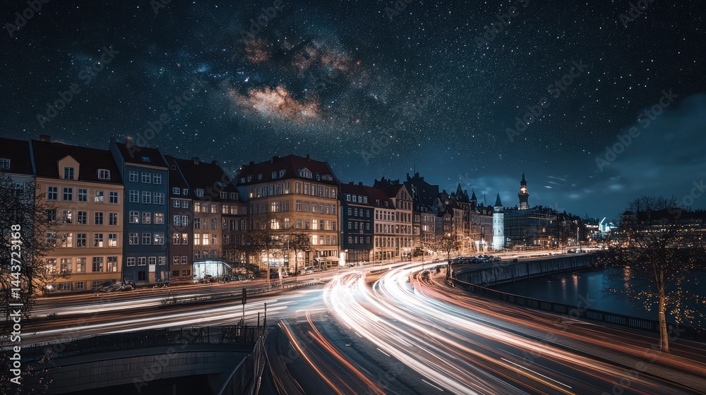 Fototapeta premium City Nightscape Under Milky Way