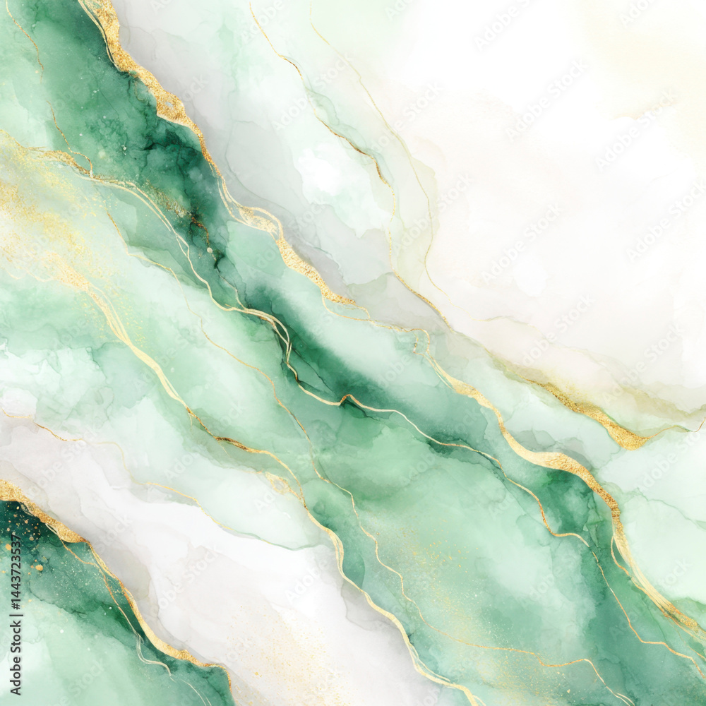 Naklejka premium Elegant Marble-Style Abstract Art Featuring Green and Gold Toned Layers