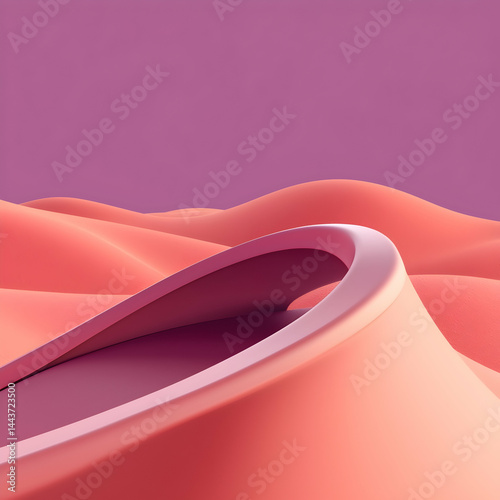 Abstract coral pink landscape, smooth curves, minimalist design, digital art, website background