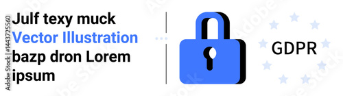 Secure padlock surrounded by stars symbolizing GDPR compliance, data protection, privacy policies, and online security. Ideal for legal guidelines, data privacy awareness, user trust materials