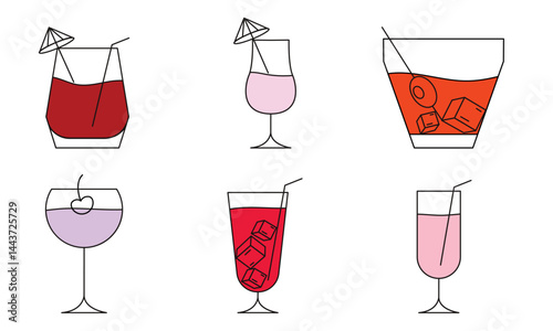 Set of colored cocktail icons. Vector