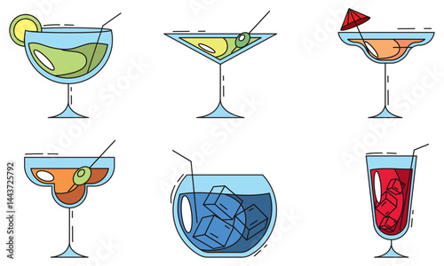Set of colored cocktail icons. Vector