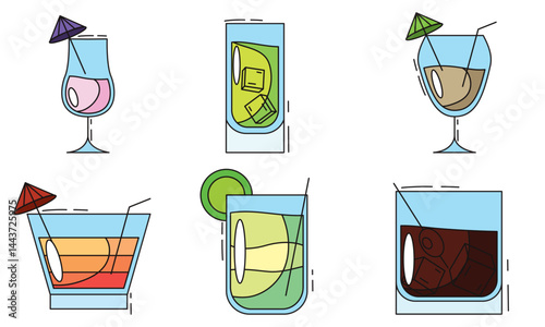 Set of colored cocktail icons. Vector