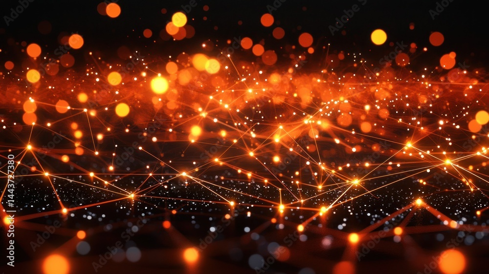 Naklejka premium Abstract network of glowing connections and bokeh lights