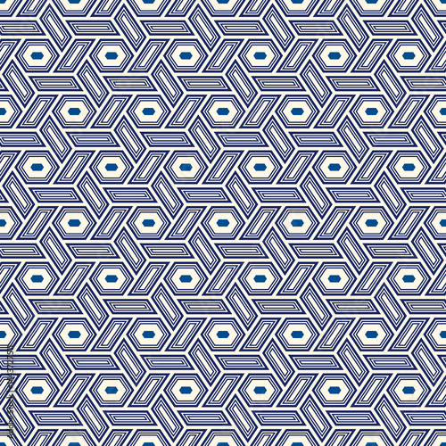 Hexagonal seamless pattern. Mosaic tiles. Geometrical wallpaper. Honeycomb print. Ethnic ornament illustration. Wicker background. Flooring image. Geometric backdrop. Ethnical vector