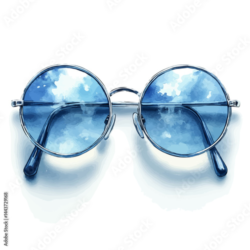 watercolor of Pair Of Vintage Sunglasses With Round Frames, vector, isolated on a white background.