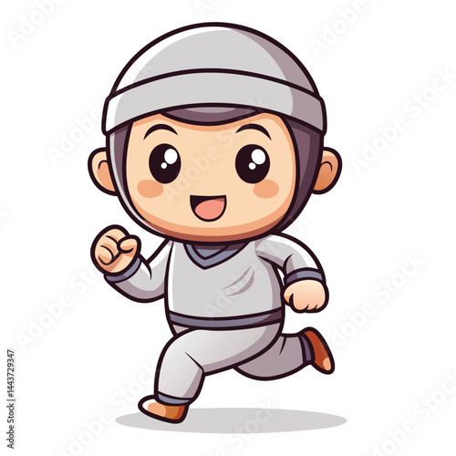 Cute cartoon monkey running in light gray outfit